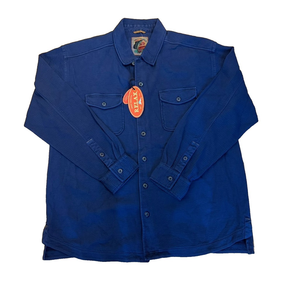 Tommy Bahama Cabana cruiser Sample Button up Mens L Blue Pockets Relax Long Slv